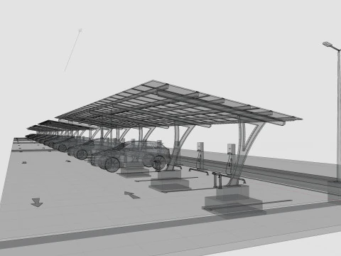 Low Poly Solar Carport Type-4 Pack 3D Model