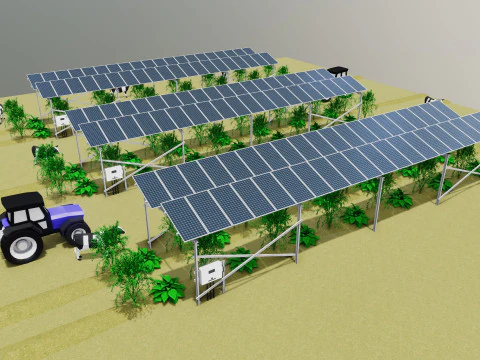 Sistemas de energía solar agrícola Lowpoly tipo 1 Modelo 3D