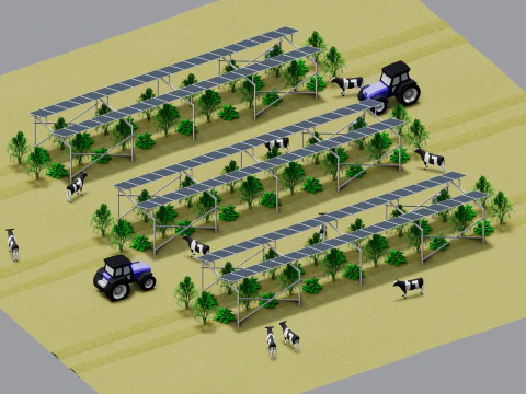 Lowpoly Agricultural Solar Energy Systems Type-1 3D Model