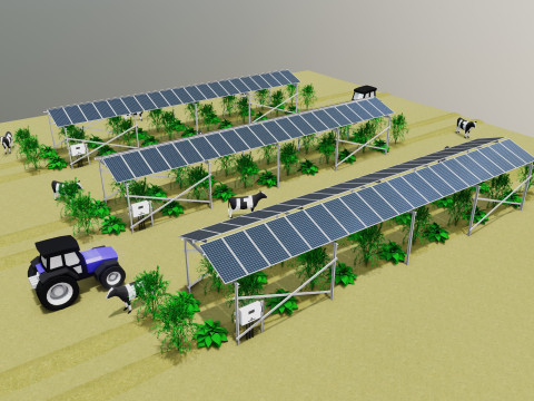 Lowpoly Agricultural Solar Energy Systems Type-2 3D Model