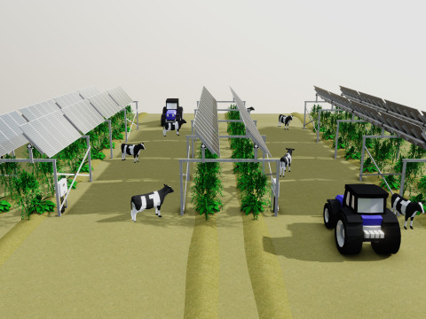 Lowpoly Agricultural Solar Energy Tracker Systems 3D Model