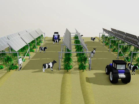 Sistemas de seguimiento de energ&iacute;a solar agr&iacute;cola Lowpoly Modelo 3D