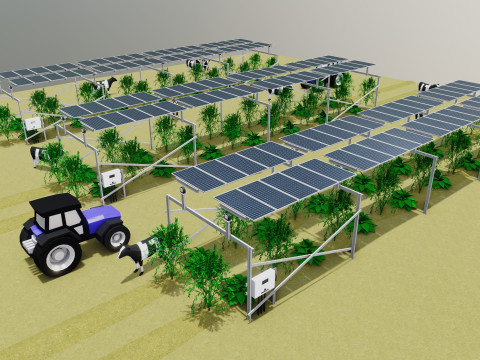 Lowpoly Agricultural Solar Energy Tracker Systems Model 3D