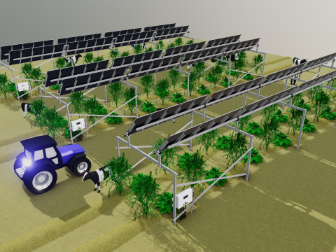 Lowpoly Agricultural Solar Energy Tracker Systems Model 3D