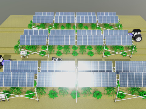 Lowpoly Agricultural Solar Energy Tracker Systems Model 3D