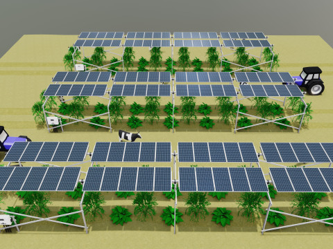 Lowpoly Agricultural Solar Energy Tracker Systems Model 3D
