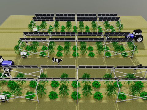 Lowpoly Agricultural Solar Energy Tracker Systems Model 3D