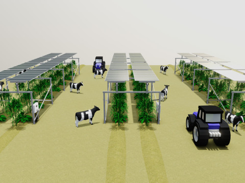 Lowpoly Agricultural Solar Energy Tracker Systems Model 3D