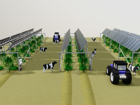 Lowpoly Agricultural Solar Energy Tracker Systems Model 3D