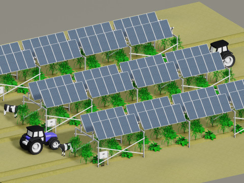 Lowpoly Agricultural Solar Energy Tracker Systems Model 3D