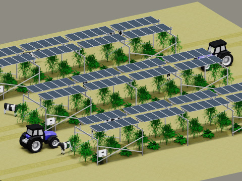 Lowpoly Agricultural Solar Energy Tracker Systems Model 3D