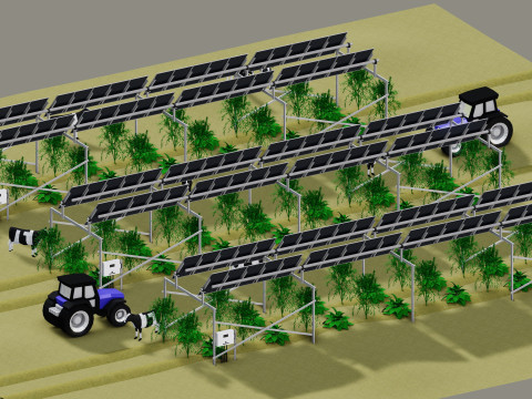 Lowpoly Agricultural Solar Energy Tracker Systems Model 3D