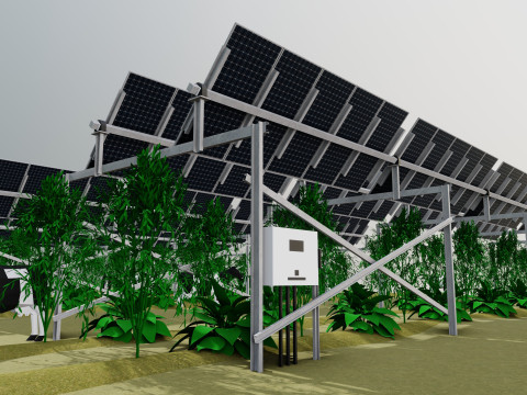 Lowpoly Agricultural Solar Energy Tracker Systems Model 3D
