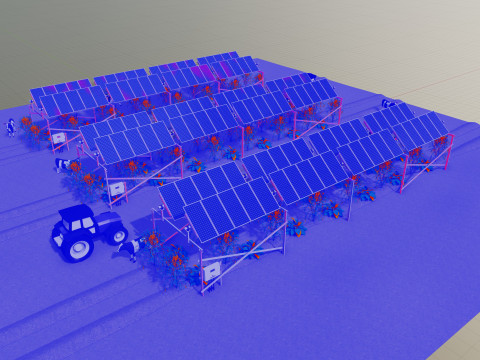 Lowpoly Agricultural Solar Energy Tracker Systems Model 3D