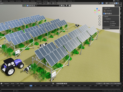 Lowpoly Agricultural Solar Energy Tracker Systems Model 3D