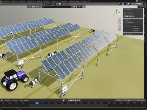 Lowpoly Agricultural Solar Energy Tracker Systems Model 3D
