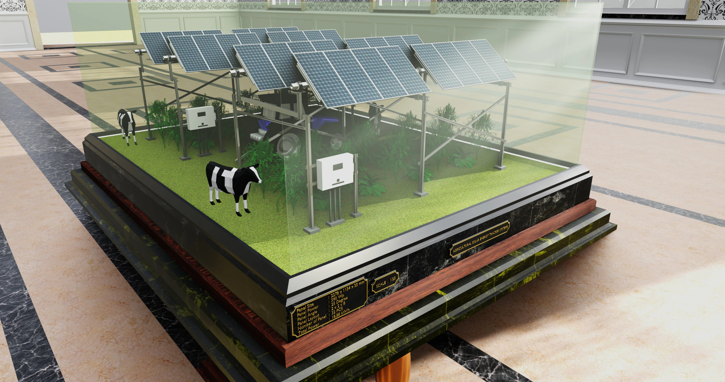 Agricultural Solar Energy Tracker System Table 2x2x8 Diorama 3D Model .c4d .max .obj .3ds .fbx .stl .blend 