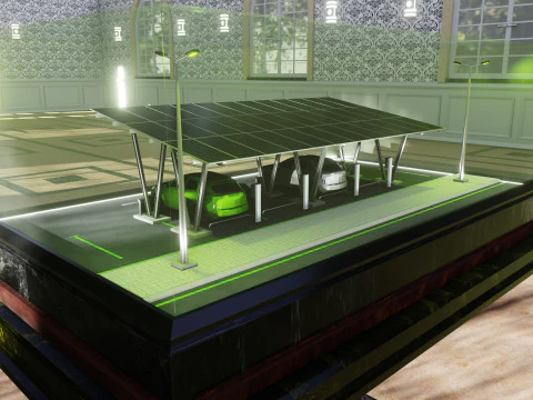 Cochera solar tipo 2 3x12 paneles Diorama Modelo 3D