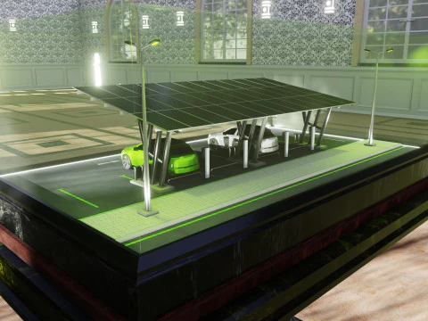 Cochera Solar Tipo 3 3x12 Paneles Diorama Modelo 3D