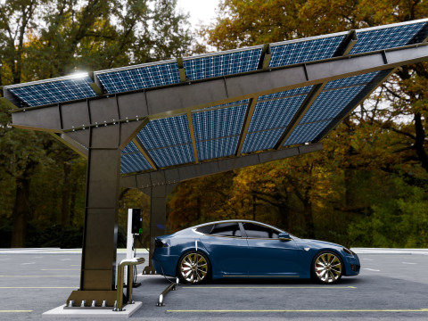 L Type 2 Car Solar Carport 3D मॉडल