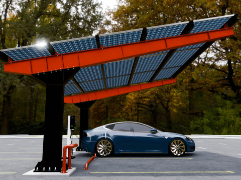 L Type 2 Car Solar Carport 3D मॉडल