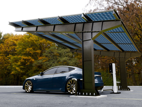 L Type 2 Car Solar Carport 3D मॉडल