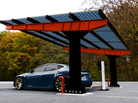 L Type 2 Car Solar Carport 3D मॉडल