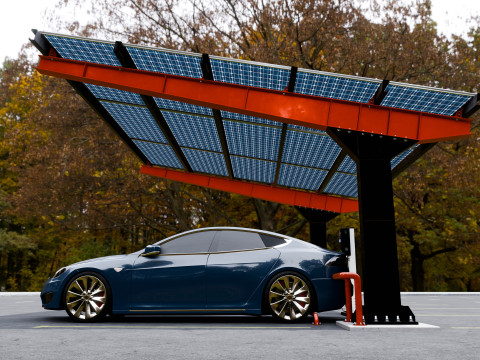 L Type 2 Car Solar Carport 3D मॉडल
