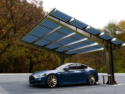 L Type 2 Car Solar Carport 3D मॉडल
