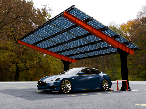 L Type 2 Car Solar Carport 3D मॉडल