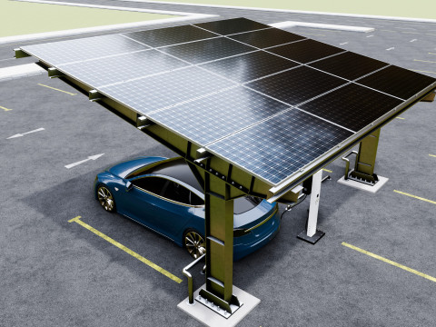 L Type 2 Car Solar Carport 3D मॉडल
