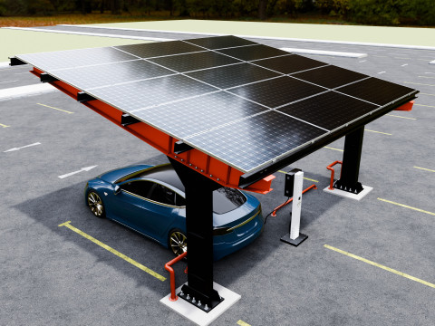 L Type 2 Car Solar Carport 3D मॉडल
