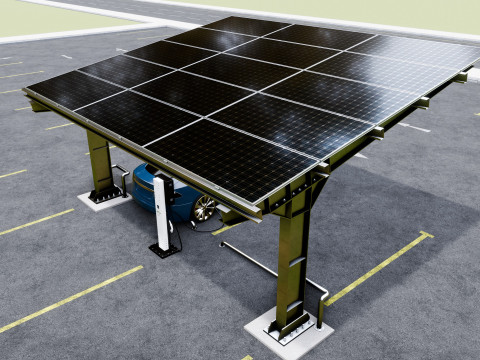 L Type 2 Car Solar Carport 3D मॉडल