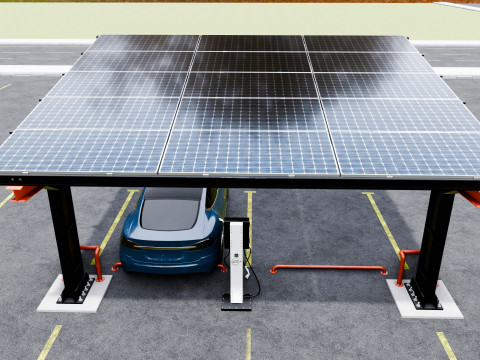 L Type 2 Car Solar Carport 3D मॉडल