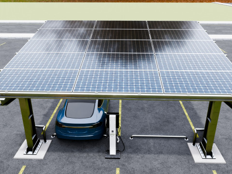 L Type 2 Car Solar Carport 3D मॉडल