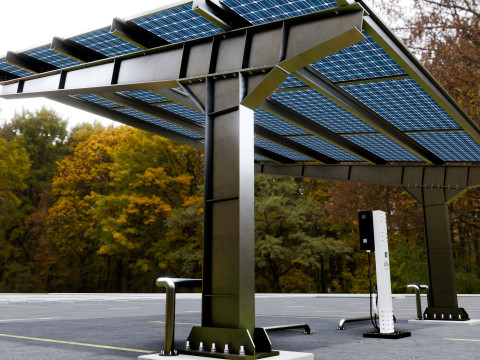 L Type 2 Car Solar Carport 3D मॉडल