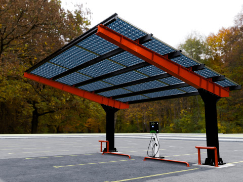 L Type 2 Car Solar Carport 3D मॉडल