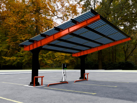 L Type 2 Car Solar Carport 3D मॉडल