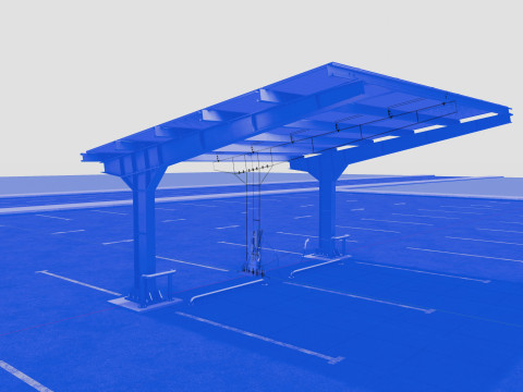 L Type 2 Car Solar Carport 3D मॉडल