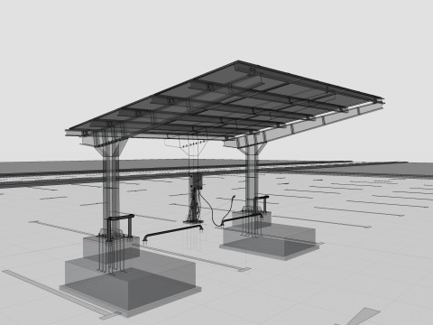 L Type 2 Car Solar Carport 3D मॉडल