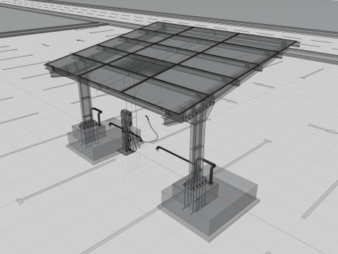L Type 2 Car Solar Carport 3D मॉडल
