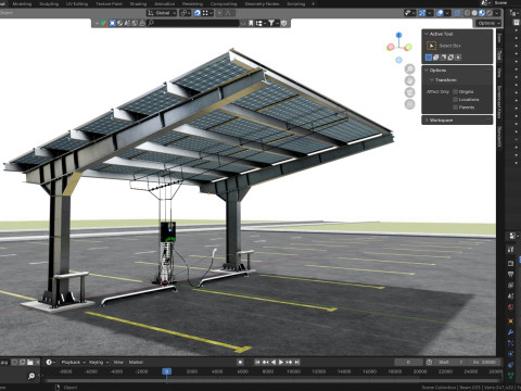 L Type 2 Car Solar Carport 3D मॉडल