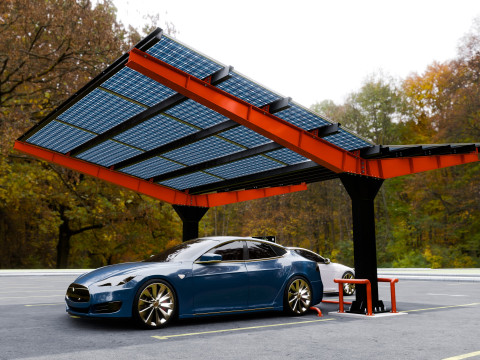 Y Type 2x2 Car Solar Carport 3Dモデル