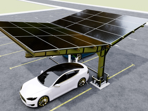 Y Type 2x2 Car Solar Carport 3Dモデル