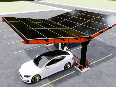 Y Type 2x2 Car Solar Carport 3Dモデル