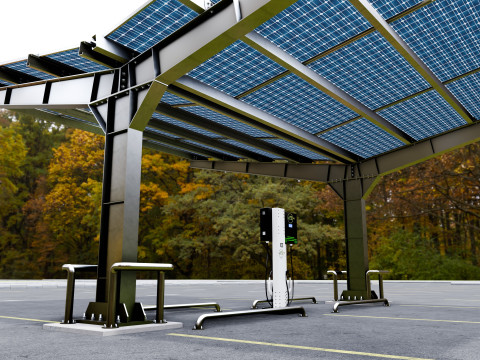 Y Type 2x2 Car Solar Carport 3Dモデル