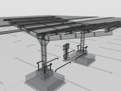 Y Type 2x2 Car Solar Carport 3Dモデル