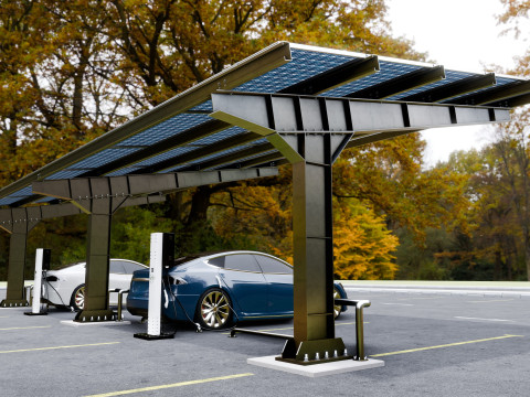 L Type 4 Car Solar Carport Modello 3D