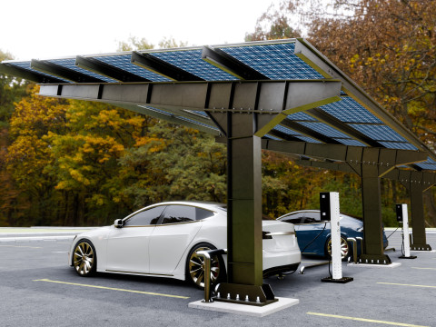 L Type 4 Car Solar Carport Modello 3D
