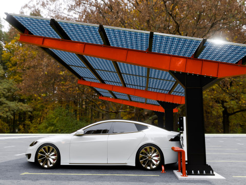 L Type 4 Car Solar Carport Modello 3D